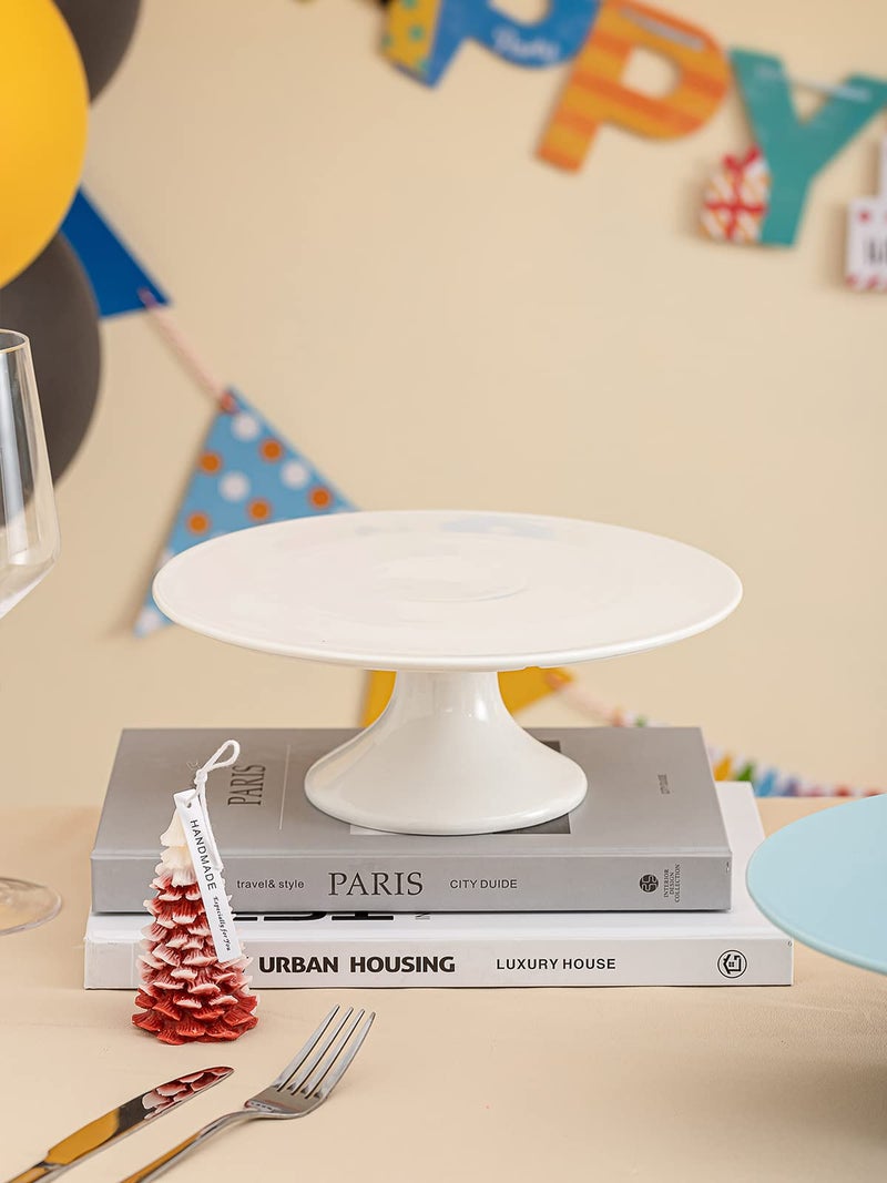 Kanwone 10-Inch Porcelain Cake Stand, Cake Plate, Dessert Stand, Cake Stand for Party, Home Decorating Stand, White - Image 5